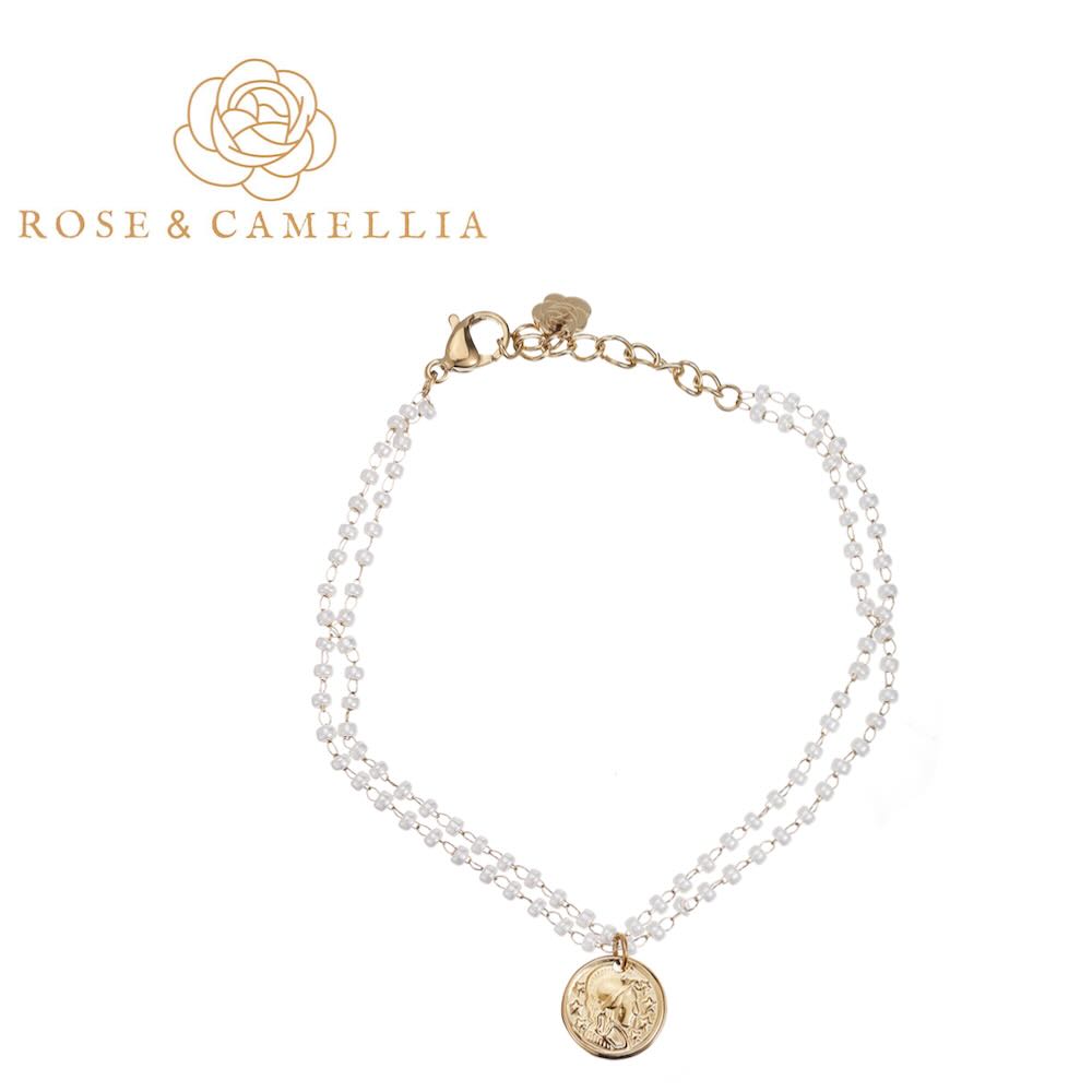 rose & camellia armband coin with white beads