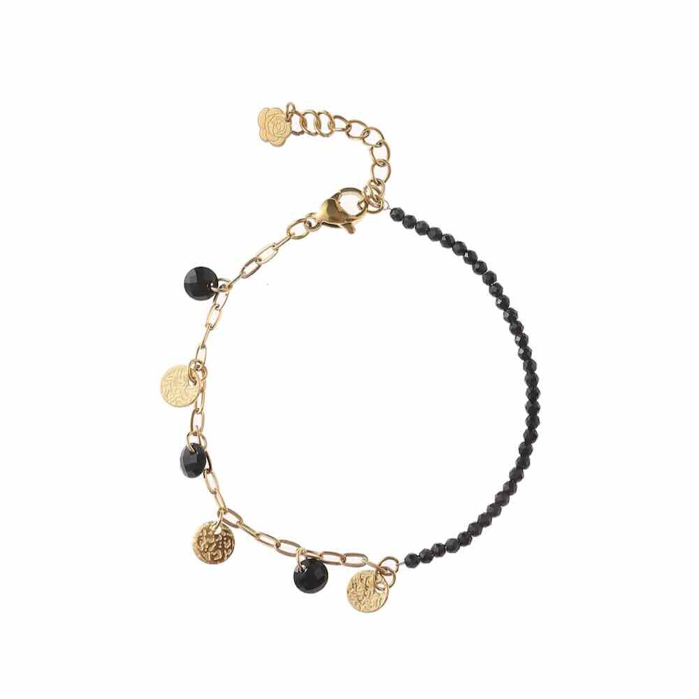 Rose & Camellia armband part black partt gold