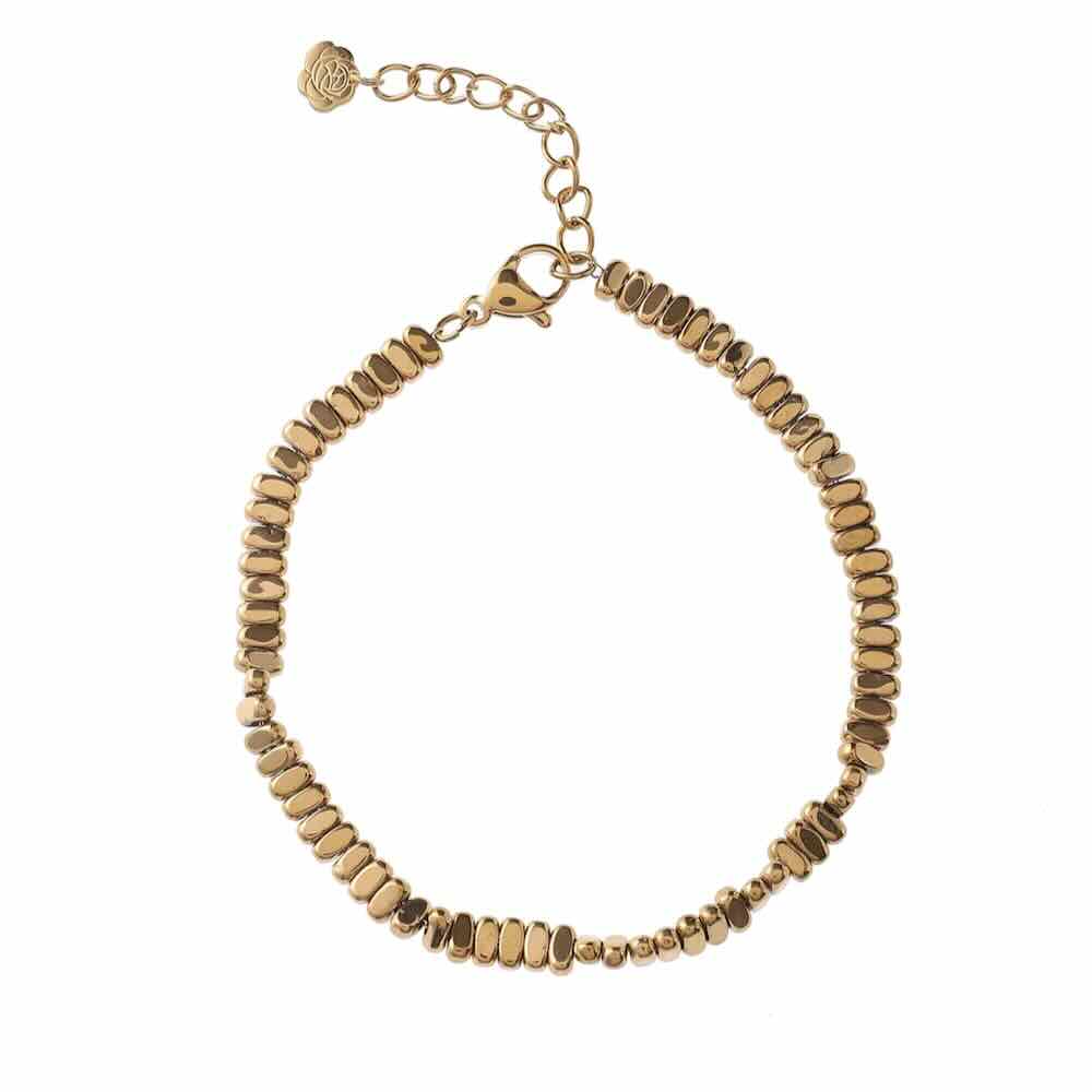 Rose & Camellia armband flat golden stones