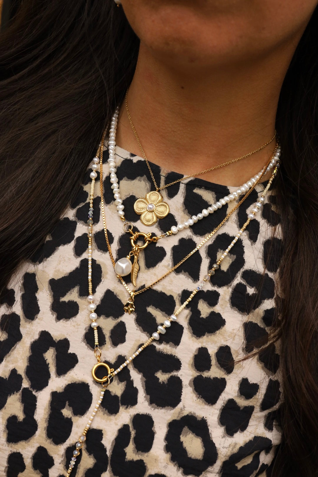 Widaro halflange ketting mix naturel pearl