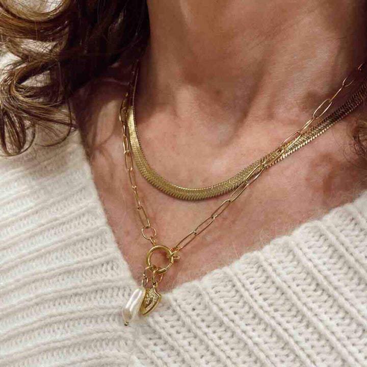 widaro platte ketting breed gold/silver