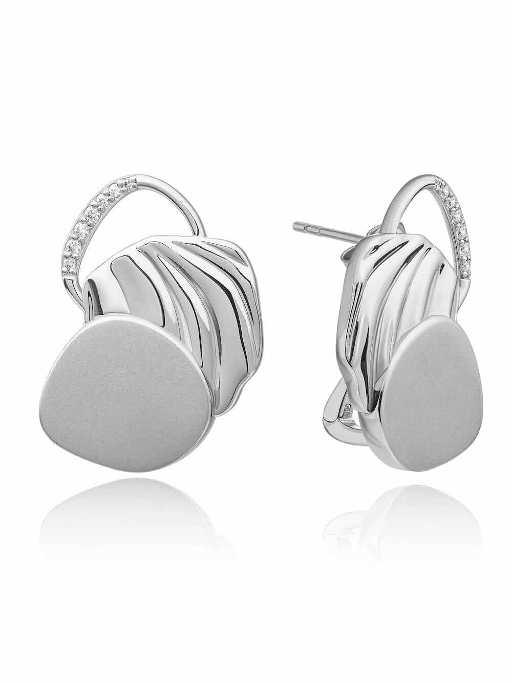 sparkling jewels oorbellen uneven push back zirconia silver