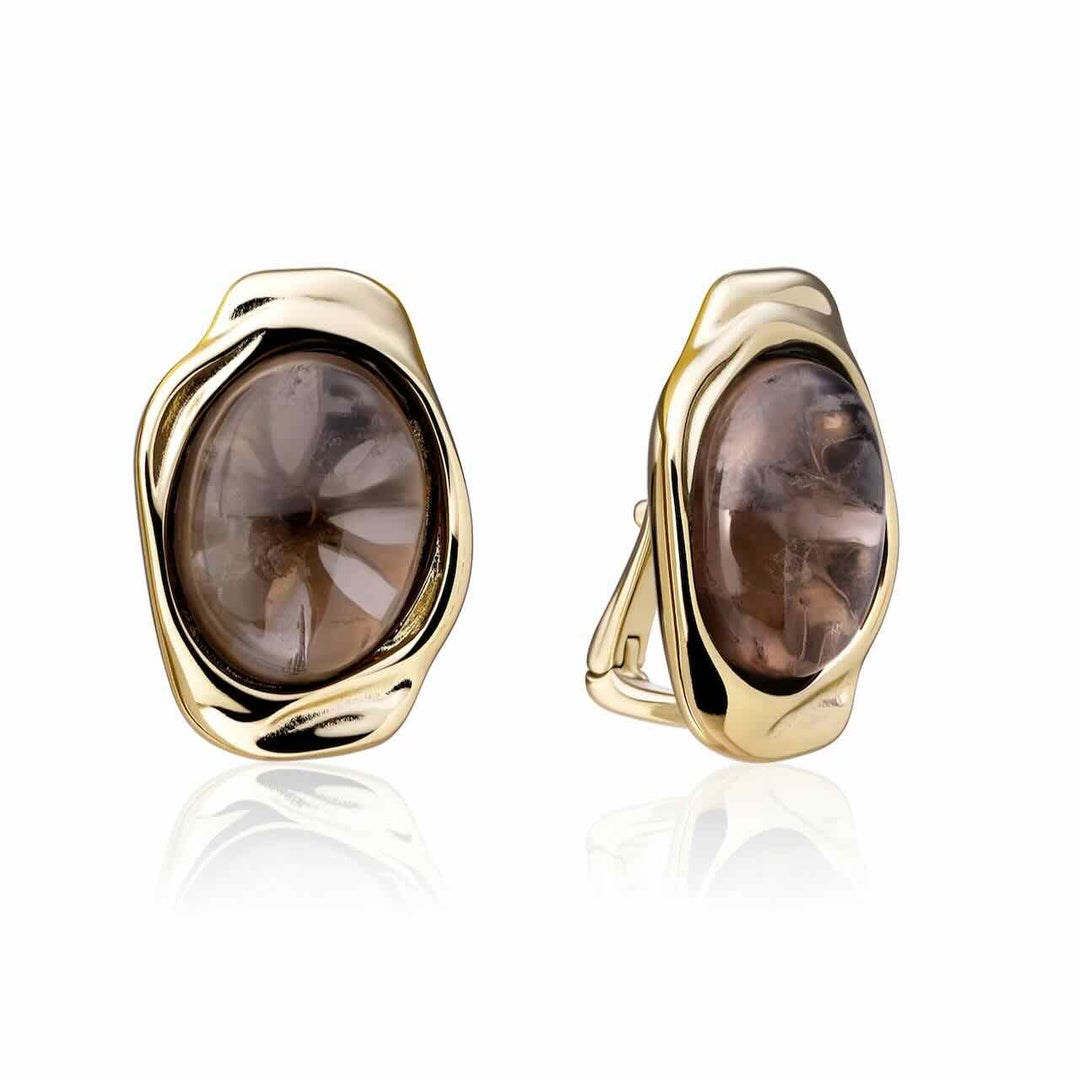 sparkling jewels oorbellen smoky quartz flow gold