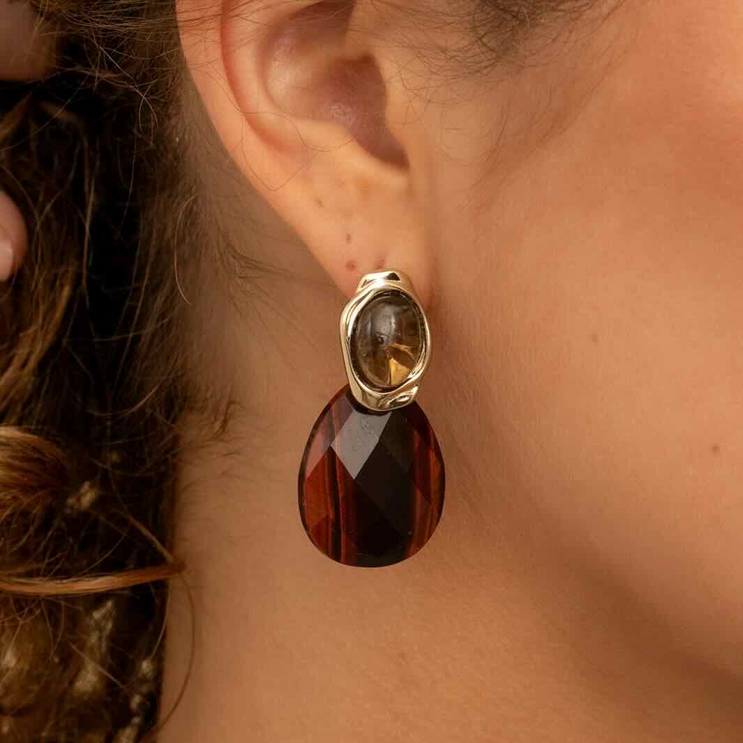 sparkling jewels oorbellen smoky quartz flow gold