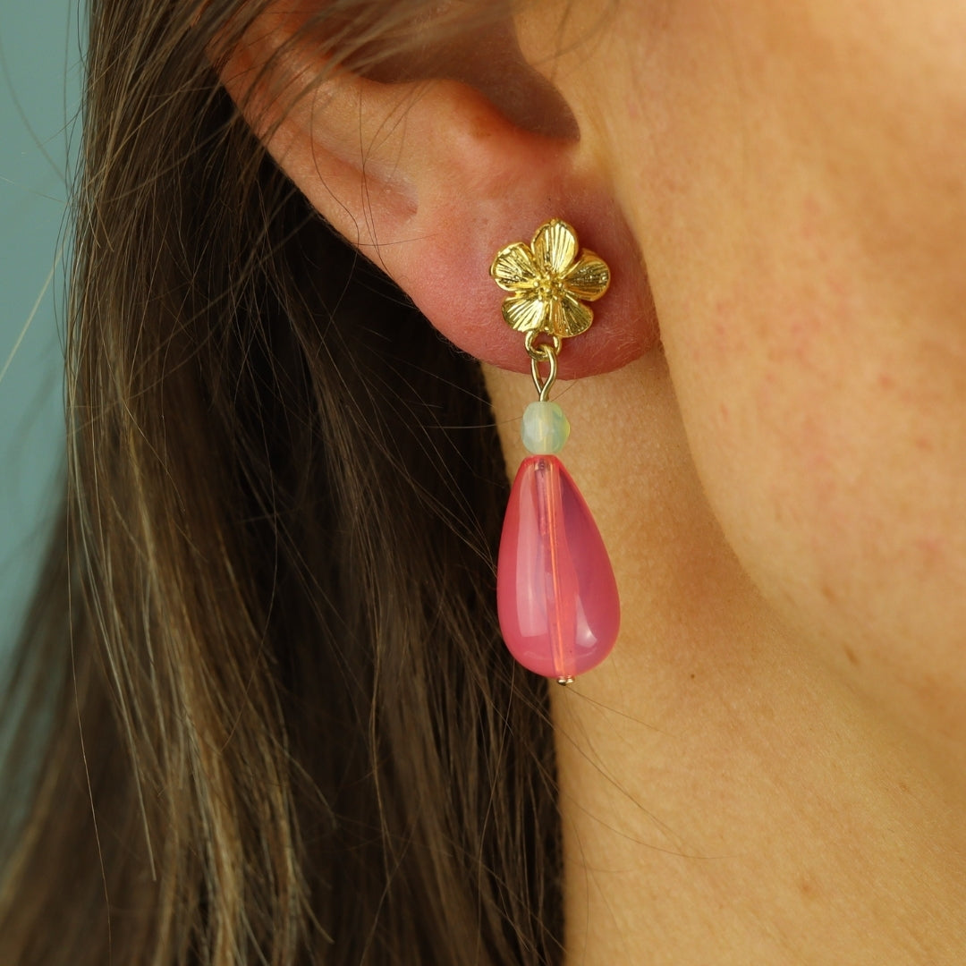 camps & camps oorbellen flower droplet padparasch