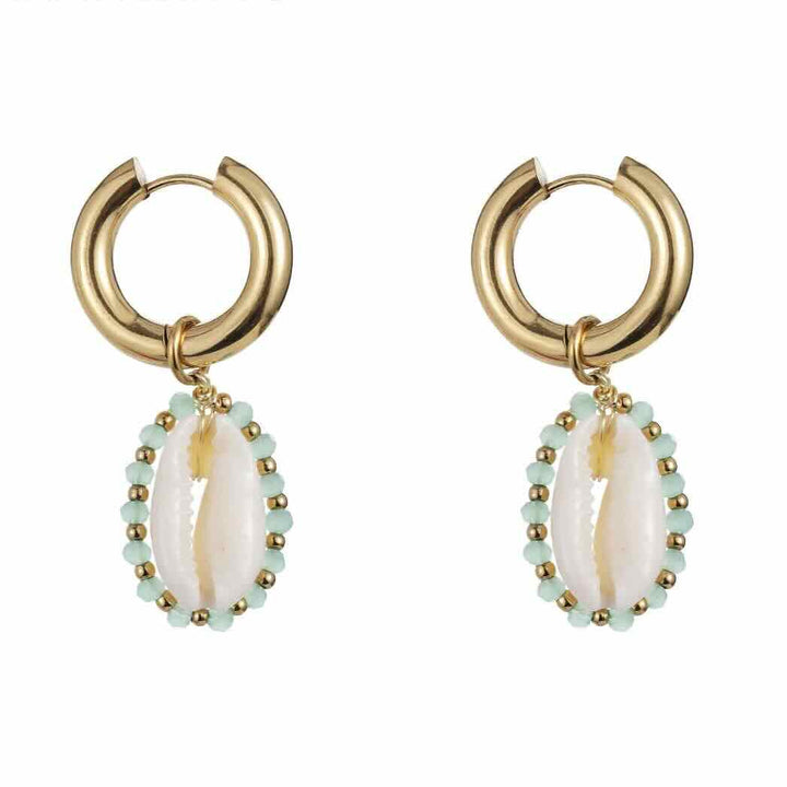 Rose & Camellia oorbellen shell ring turquoise