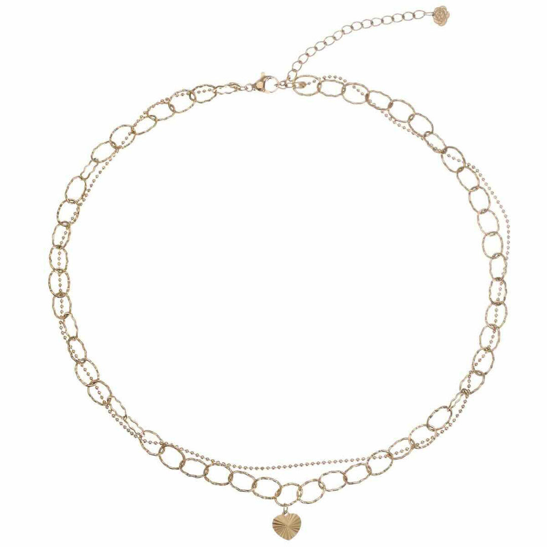 rose & camellia ketting chain with a heart