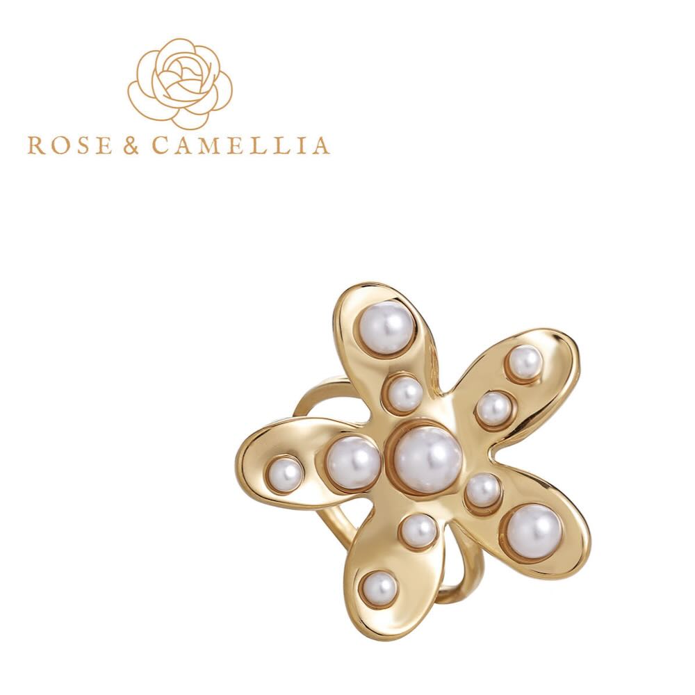 Rose & Camellia ring pearl flower