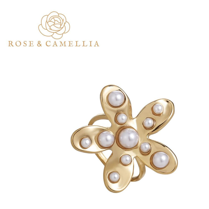 Rose & Camellia ring pearl flower
