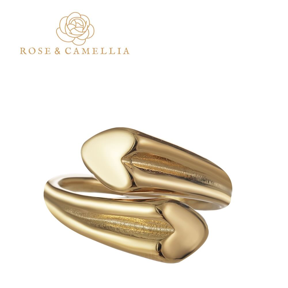 Rose & Camellia ring two hearts