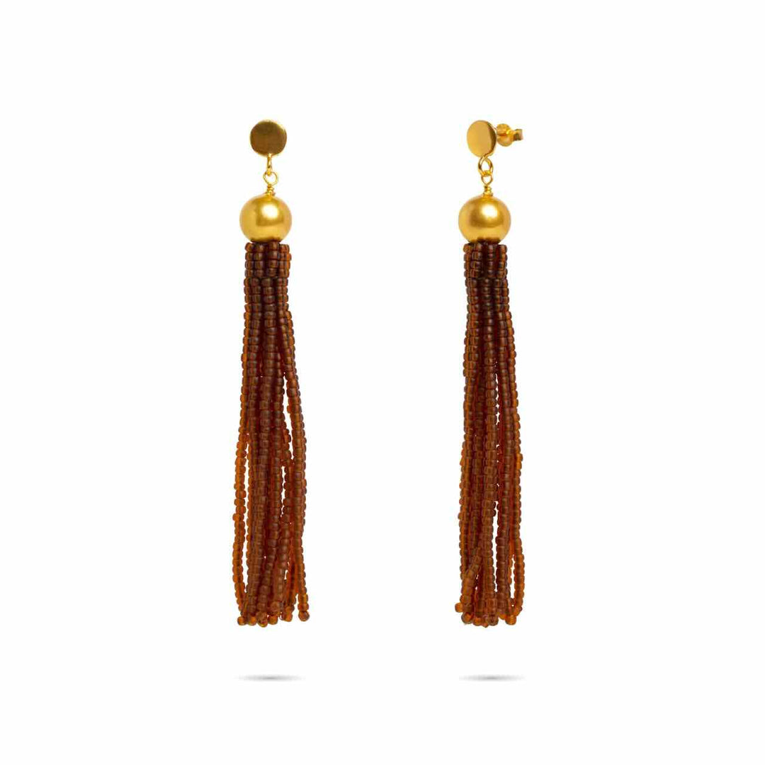 ibu jewels oorbellen fringe tassle brown