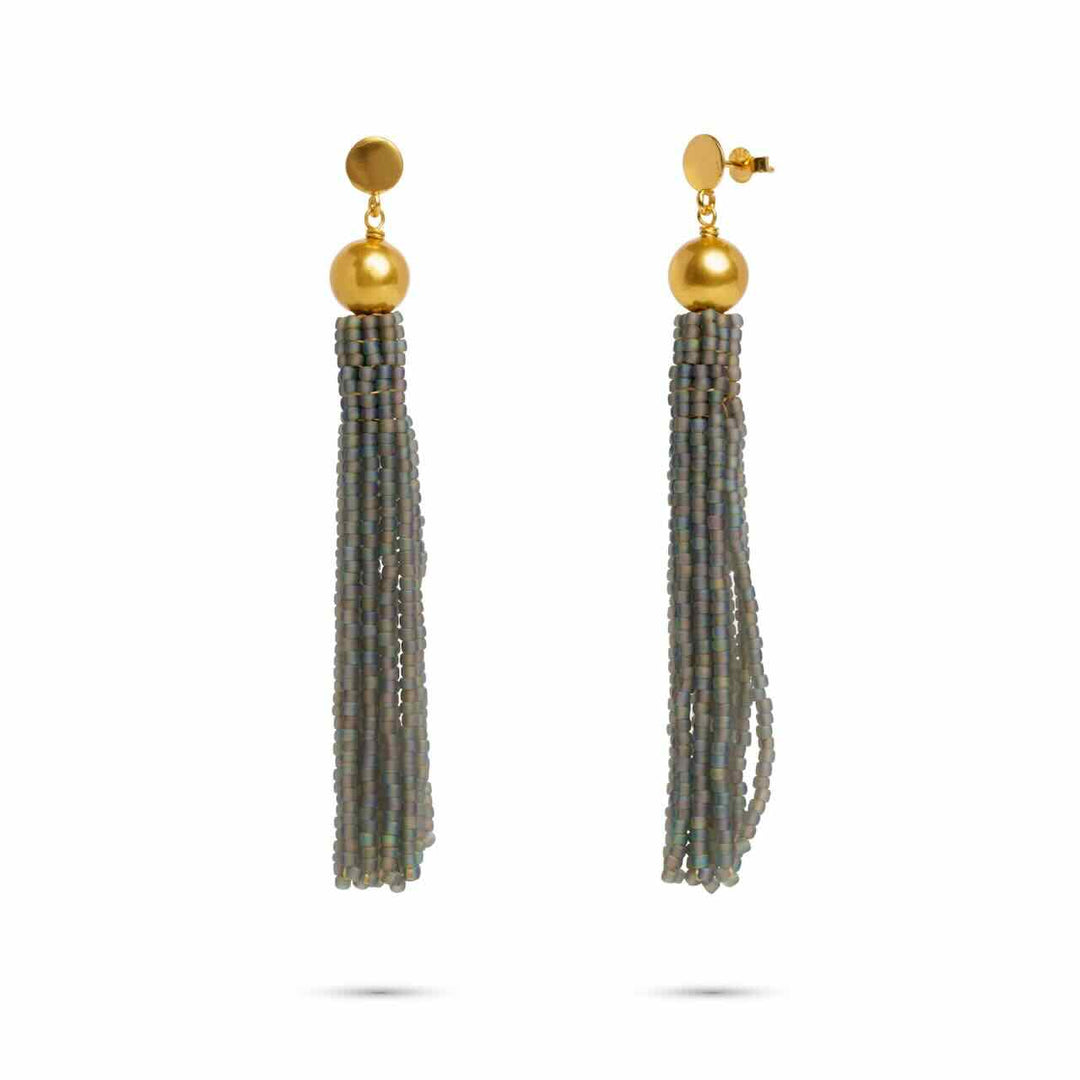 ibu jewels oorbellen fringe tassle grey