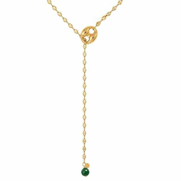 Ellen Beekmans doorhaalketting met ovale opengewerkte schakels en gemstone
