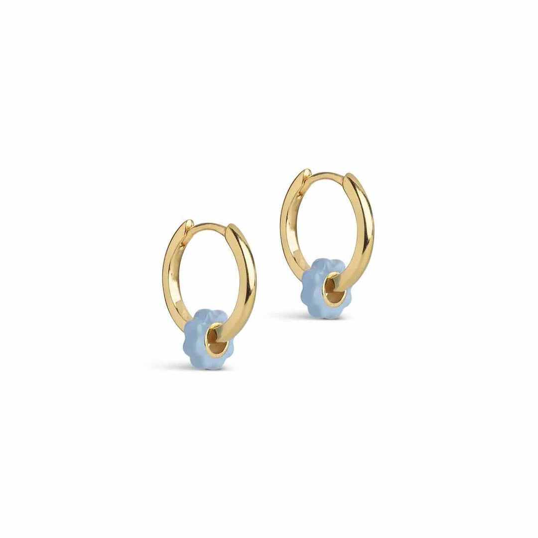 enamel oorbellen tokens flower steel blue
