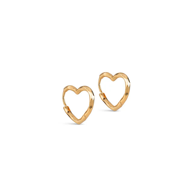 Enamel hoops organic hearts small gold