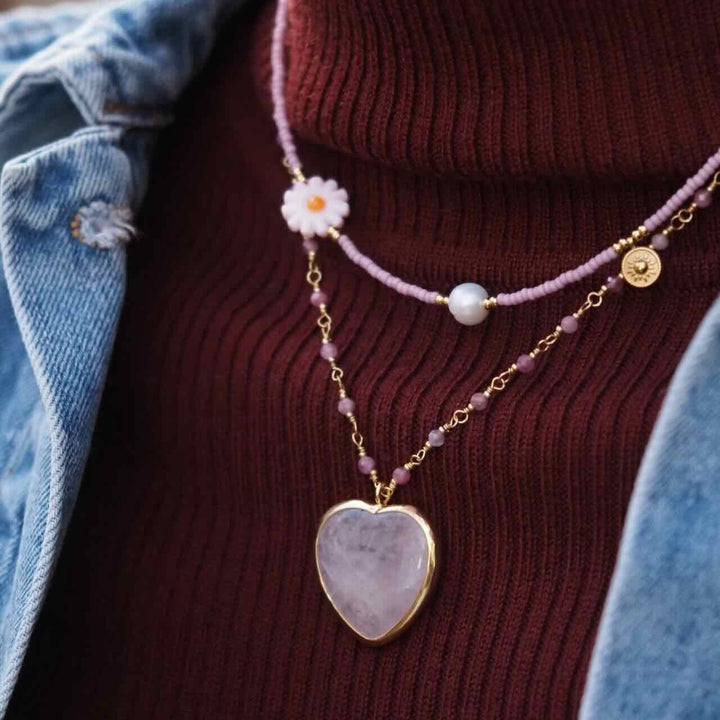 Widaro ketting pearl charm old pink