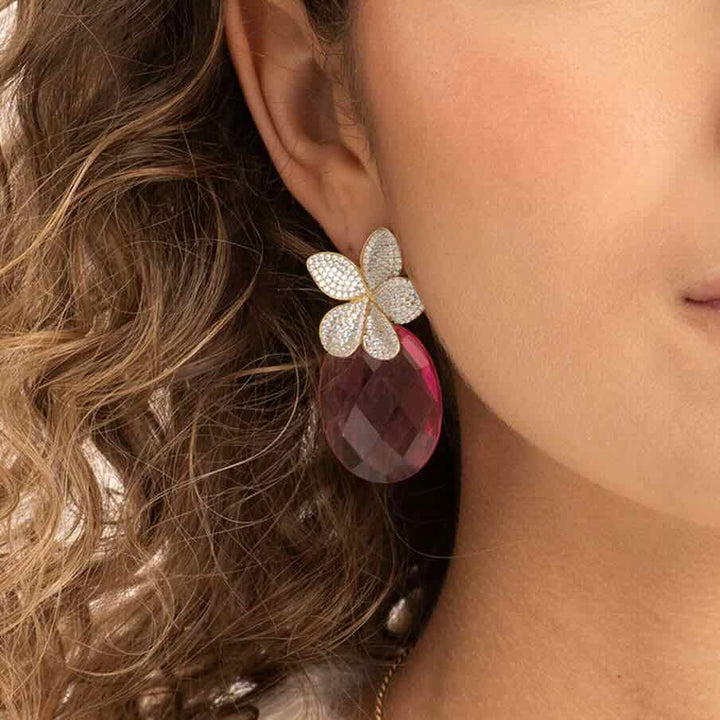 sparkling jewels oorbellen flora push back gold cz