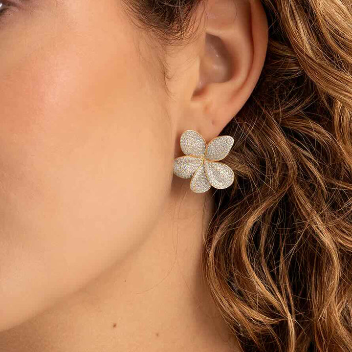 sparkling jewels oorbellen flora push back gold cz