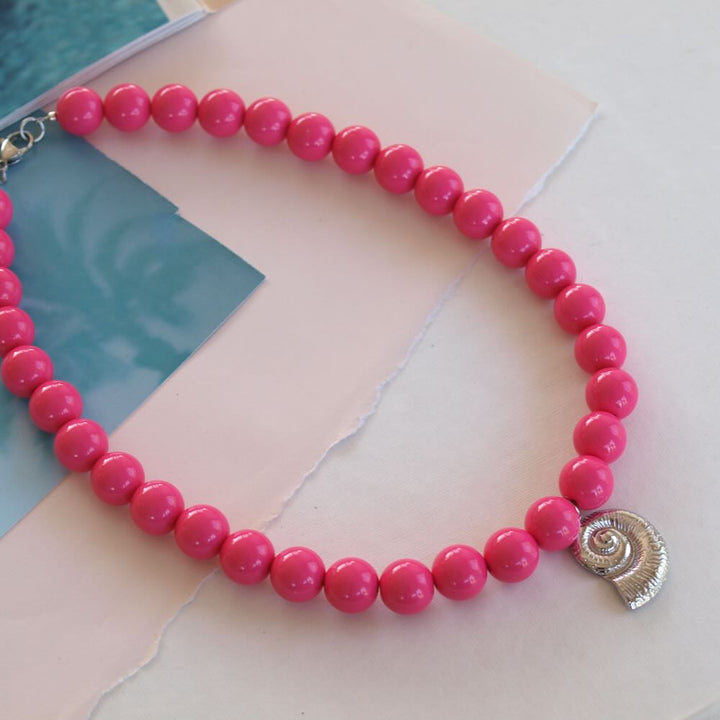 widaro ketting big round fuchsia/turquoise zilver