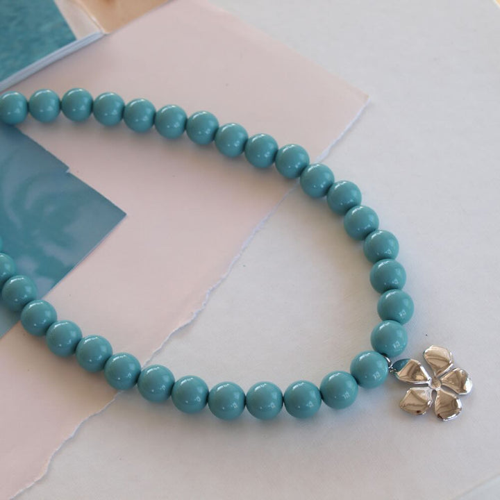 widaro ketting big round fuchsia/turquoise zilver
