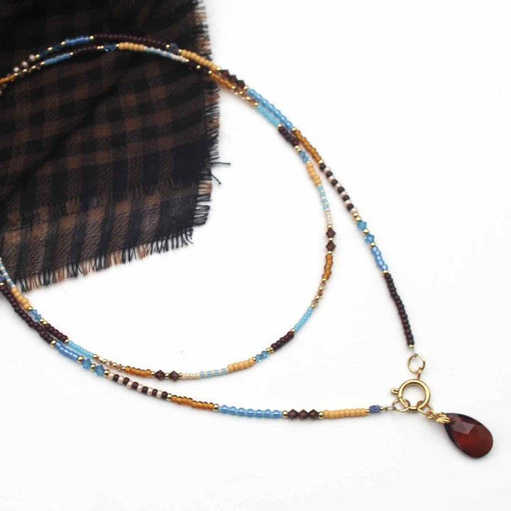 widaro ketting blue beads and brown (kies je lengte)