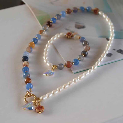 widaro fun ketting/armband pearls blue agate