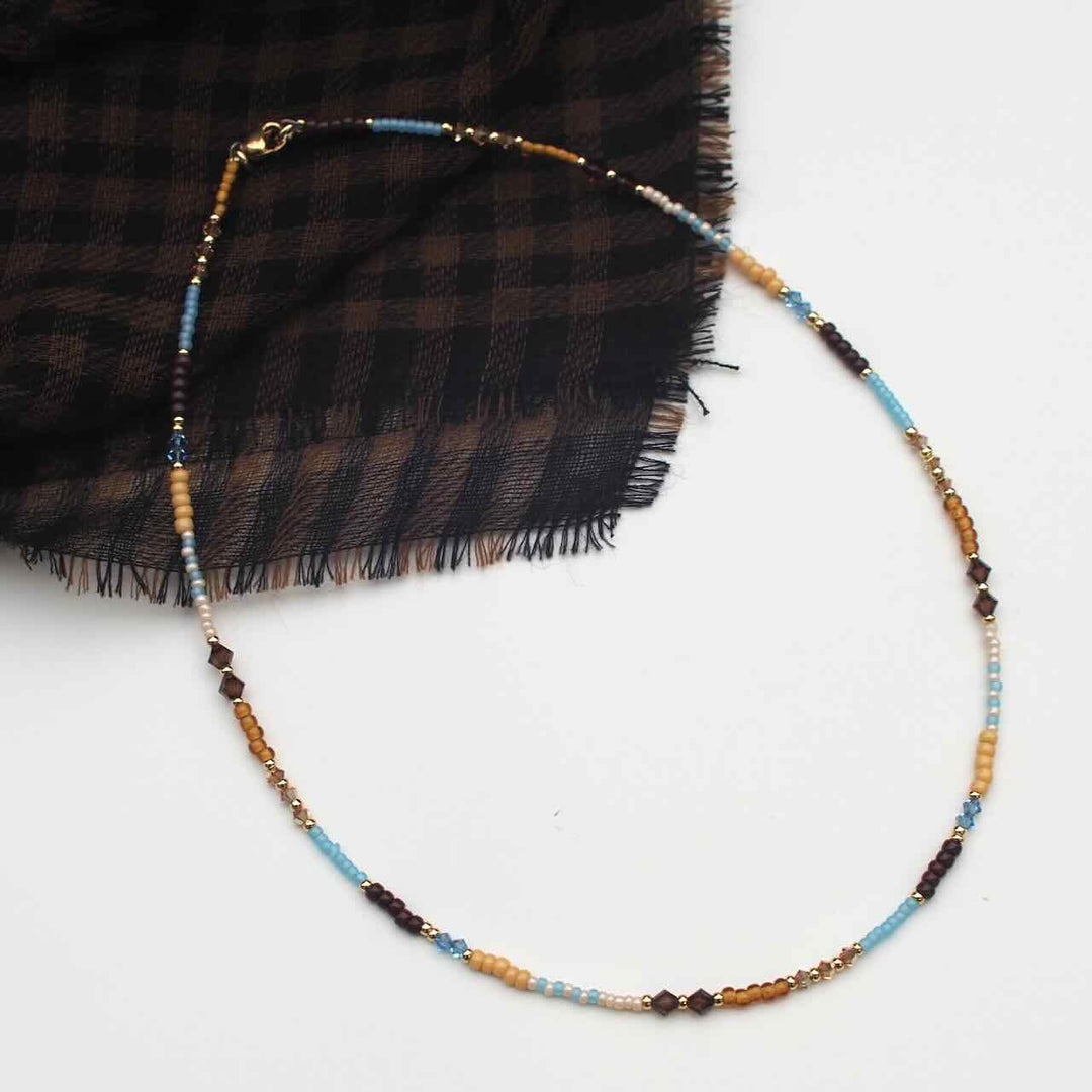 widaro ketting blue beads and brown (kies je lengte)