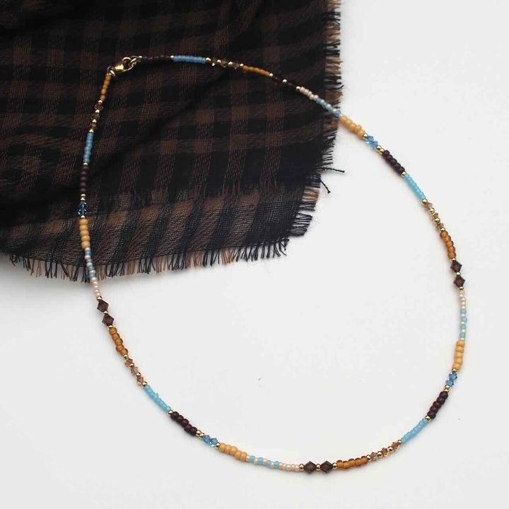 widaro ketting blue beads and brown (kies je lengte)