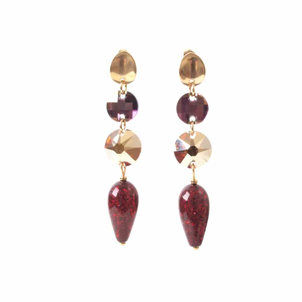 widaro oorbellen bordeaux red glitter drops