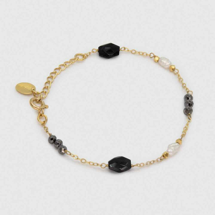 Une A Une armband goutte pyrite noire