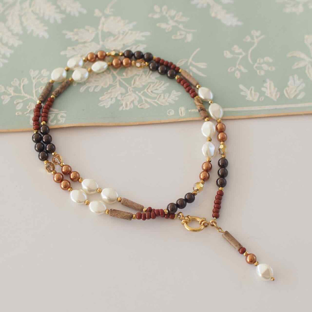 widaro lange ketting brown pearl
