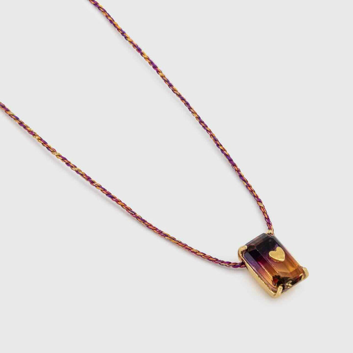 une a une ketting cord coeur violet