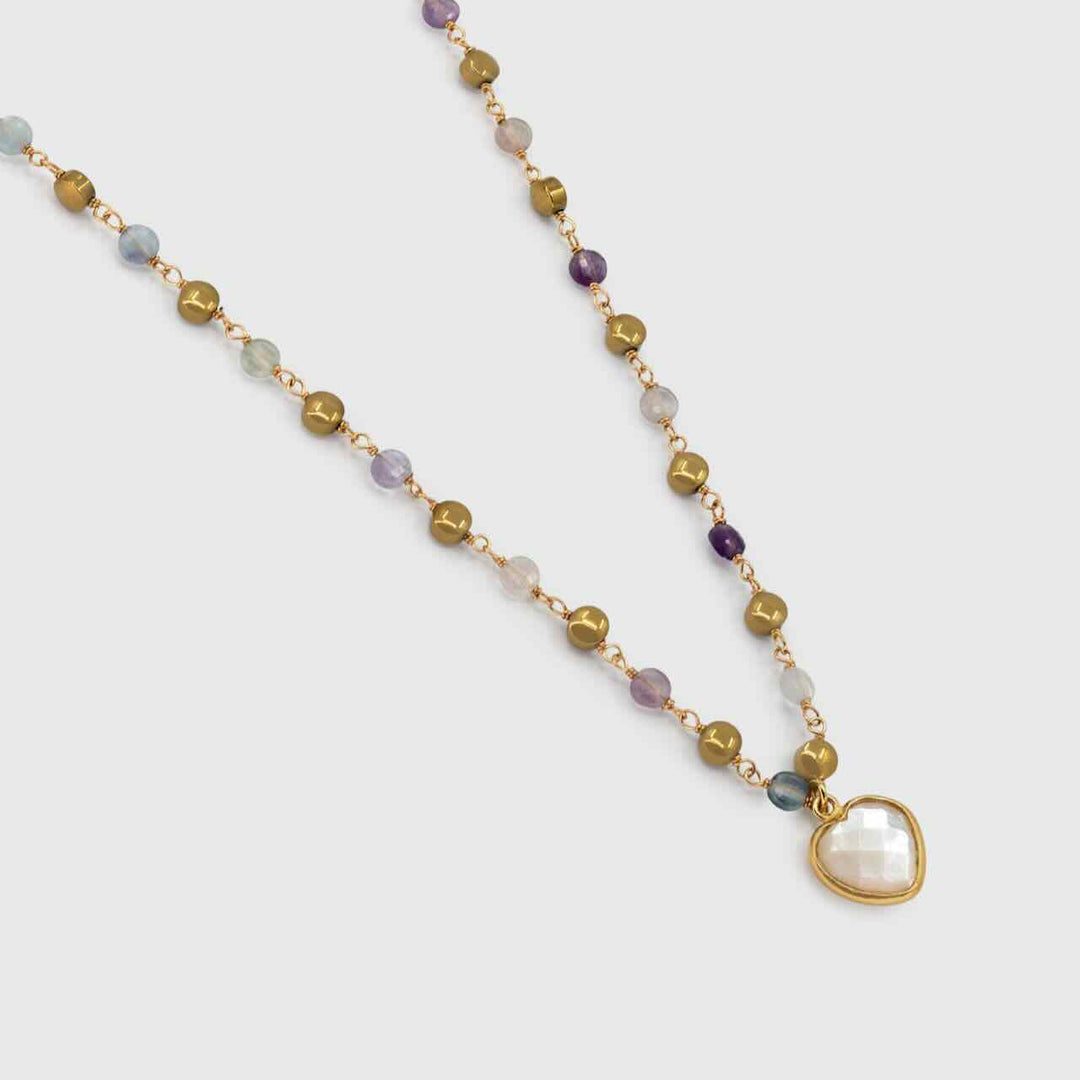 une a une ketting inde coeur nacre