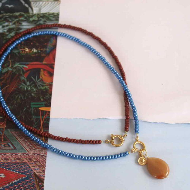 widaro ketting denim blue/brown beads (kies je kleur)