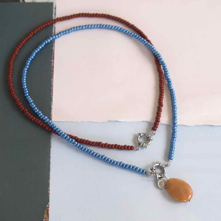 widaro ketting denim blue/brown beads (kies je kleur)
