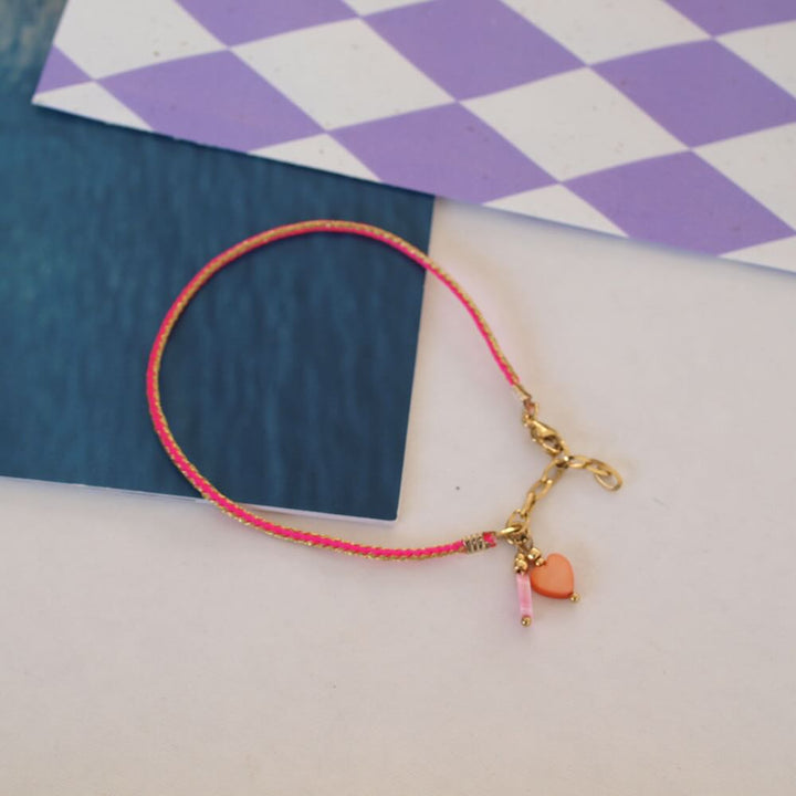 Widaro enkelbandjes cord fuchsia and orange/yellow