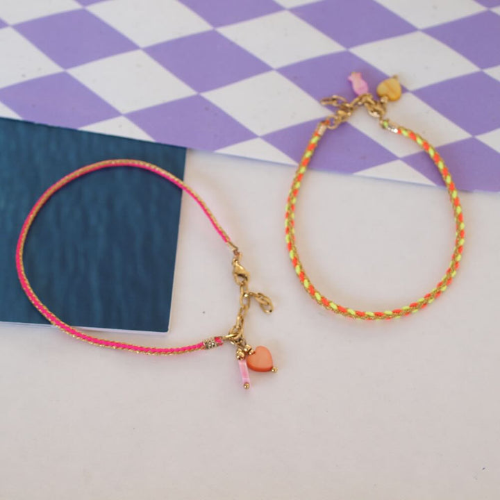 Widaro enkelbandjes cord fuchsia and orange/yellow