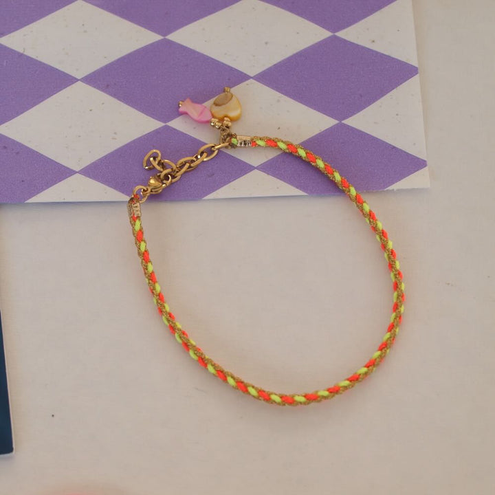 Widaro enkelbandjes cord fuchsia and orange/yellow