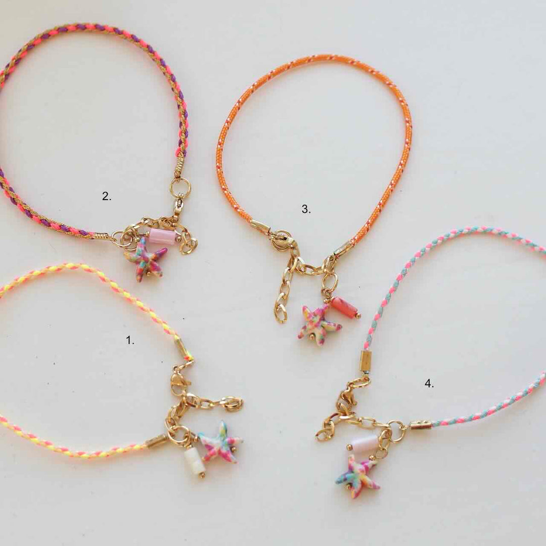 widaro enkelbandjes cord pink/orange