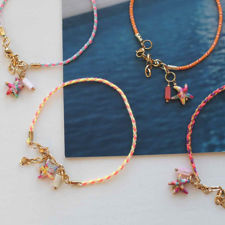 widaro enkelbandjes cord pink/orange