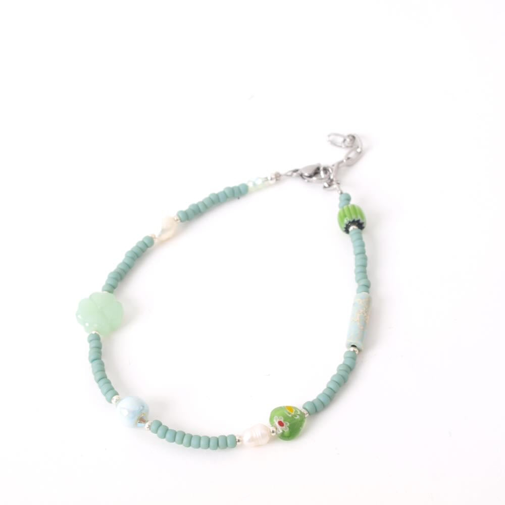 widaro enkelbandje flower beads silver (kies je kleur)