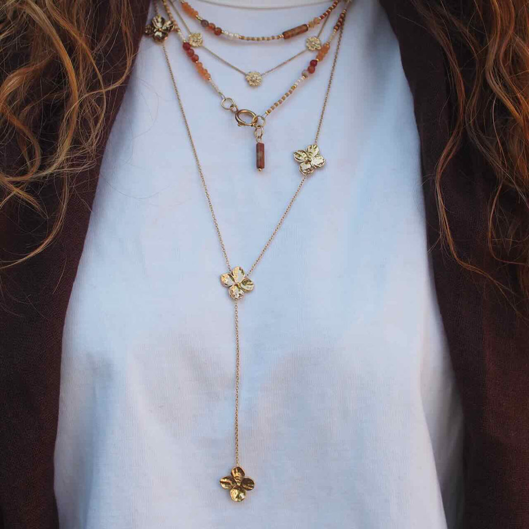 rose & camellia lange ketting golden flowers