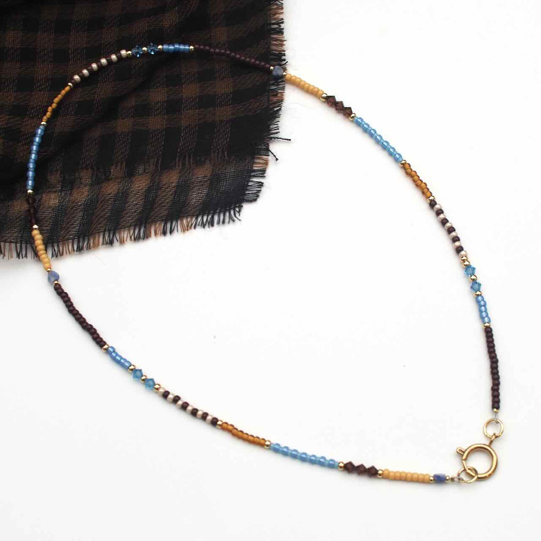 widaro ketting blue beads and brown (kies je lengte)