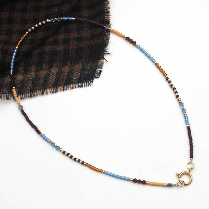 widaro ketting blue beads and brown (kies je lengte)