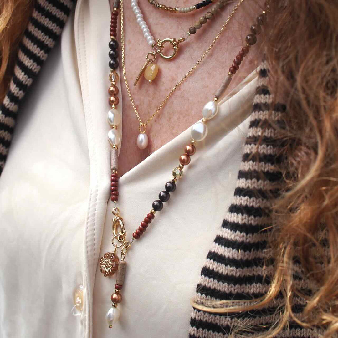 widaro lange ketting brown pearl