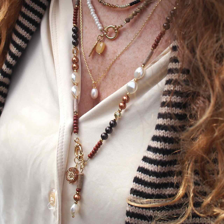 widaro lange ketting brown pearl