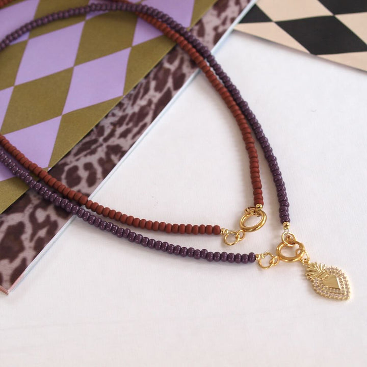 widaro ketting matte brown/ purple beads (kies je kleur)