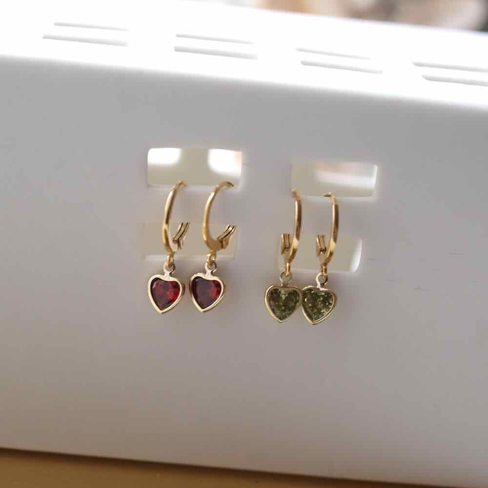 widaro oorbellen heart rust red/green