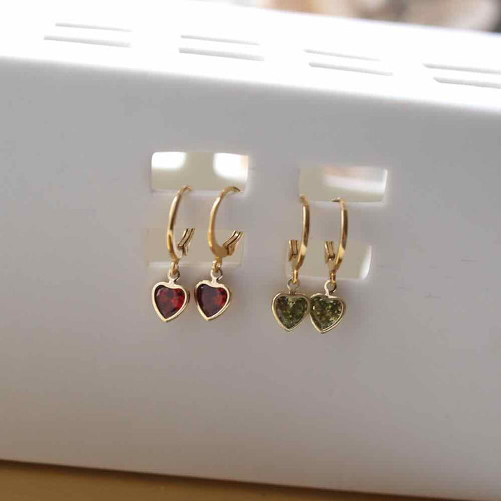 widaro oorbellen heart rust red/green