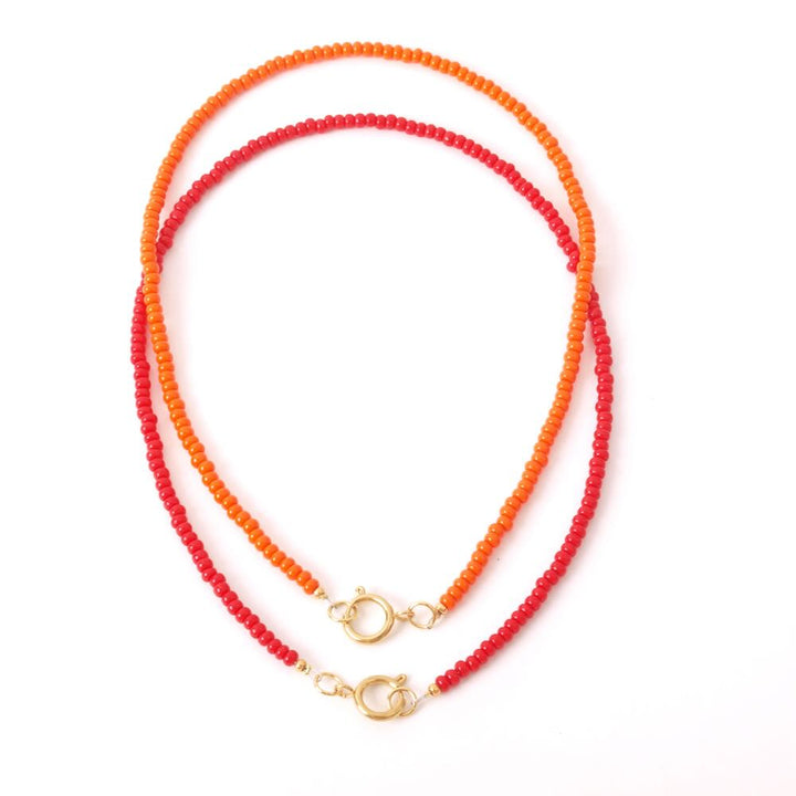 widaro ketting orange/red beads (goud/zilver)